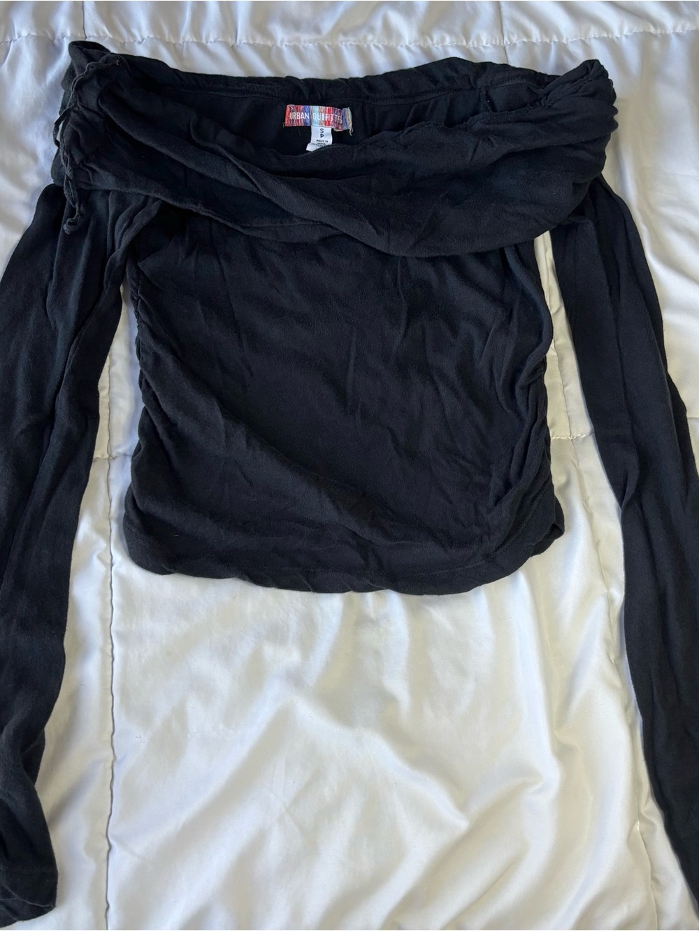 Urban Outfitters Black Off-Shoulder Long Sleeve Crop Top